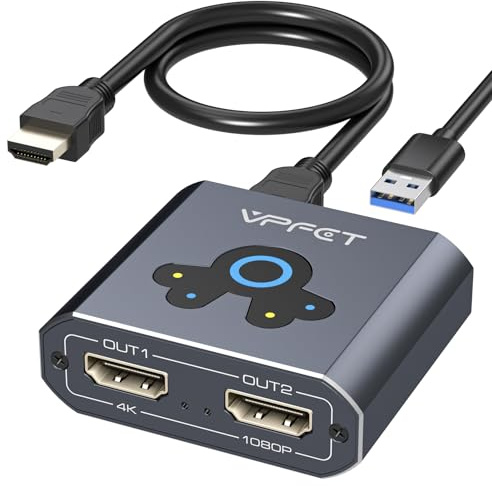 VEDINDUST Répartiteur HDMI Extend 4K @60Hz vers Dual HDMI Adaptateur Support Mirror ou Extend Compatible avec Windows XP/7/8/10/11 et macOS Convient pour Moniteurs, Téléviseurs, Projecteurs