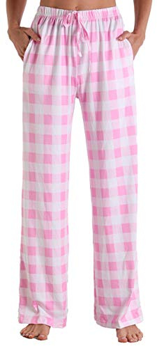 X-Image Womens Casual Summer Athletic Pants with Pockets Plaid Pajama Pants Sleepwear Pink Plaid, Medium