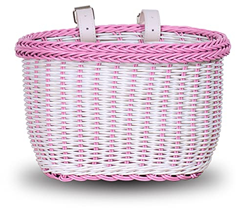 EIRONA Cestino per Bicicletta per Bicicletta da 12 14 16 18 Pollici, Cesto portaoggetti per Manubrio Anteriore per Ragazze, Cesto Idrorepellente, Accessori per Biciclette, Rosa e Bianco