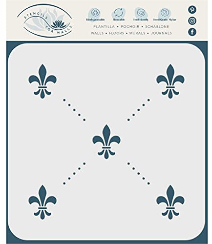 Stencil Fleur de Lis Stencil, 29 x 29 cm (L) - Allover Wallpaper Vintage French Fleur de LYS Wall Stencils for Painting Template