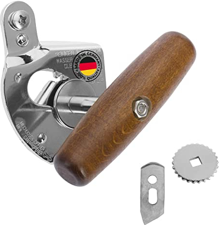 Westmark Set da 3 Pezzi, 1 Apriscatole Professionale Titan + 1 Coltello di Ricambio + 1 Rotella di Ricambio, Acciaio/Legno/Acciaio Laccato, Argento/Marrone/Nero, 122422E6