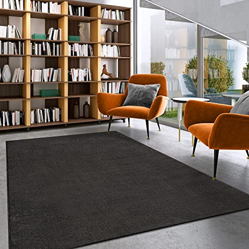 Impression Kurzflor-Wohnzimmerteppich - Schlichte Moderne Teppiche für Schlafzimmer, Büro, Flur, Küche, Kinderzimmer - Dunkelgrau, 160 x 230 cm