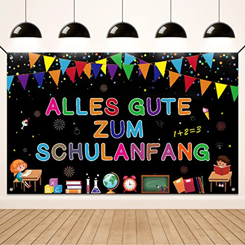 Koliphy Einschulung Banner Deko, Schwarz Schulanfang Banner Alles Gute Zum Schuleinführung Hintergrund Banner Deko Einschulung Dekoration für Mädchen und Jungen, 185x110cm