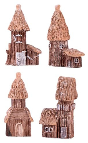 BESPORTBLE 4 Piezas Casa De Pastoral De Troncos Pequeños Adornos. Decoracion Escritorio Adornos De Cabaña De Jardín De Hadas Mini Cabaña Hecho a Mano Familiar Resina Microescena