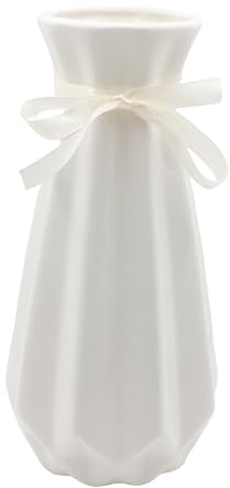 Jarrón Blanco esmaltado de 20 cm de Alto, jarrones de Flores Modernos de cerámica con Cinta, jarrones Decorativos para Hierba de Las Pampas, jarrón geométrico para el hogar, salón, Mesa de Comedor
