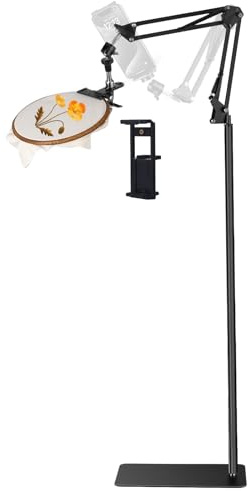 Adjustable Embroidery Hoops Stand for Hand Work,Cross Stitch Frame with 360° Rotation, Embroidery Stand Lap Suitable for Embroidery Kit,3-in-1 Hoop/Tablet/Phone Holder Floor Stand, Black
