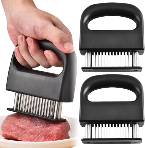 WIYETY Lot de 2 attendrisseurs de viande - Avec 48 lames en acier inoxydable - Outil de cuisine pour tendre le bœuf, le porc, le poulet