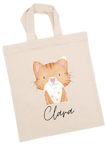 wunderwunsch Stoffbeutel Jutebeutel Kindergarten, Wechselkleidung, Jutetasche Hort, Turnbeutel Schule, Sportbeutel Kinder (Katze, Kindergröße)
