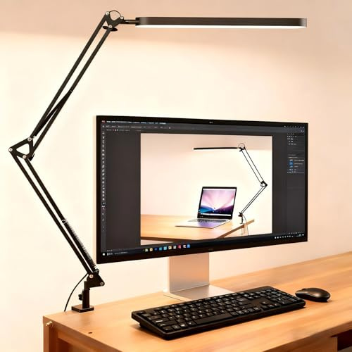 Songlypian Lámpara de Mesa con Pinza, Lampara Escritorio LED USB, 3 Modos &10 Niveles De Brillo, Ajustable Brazo Luz, Regulable & Protección Ocular LED Escritorio Negro para Oficina, Lectura, Estudio