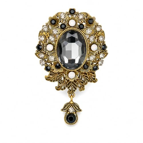 Broche Lágrima Flor Cristal Delicado Alfiler Antiguo Mujeres Hombres Joyería Retro Regalos Prendedor Solapas Chaquetas Vestido Accesorios (Negro)