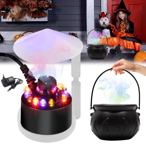 Nebulizador Fabricante de Niebla, Nebulizador Ultrasónico con Caldero De Bruja, con Protector Contra Salpicaduras ExtraíBle, Mini Máquina De Niebla, Para Fuente, Estanque decoraciones de Halloween
