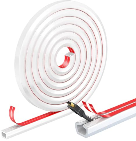 Wapasezyar Kabelkanal, självhäftande, vit, mini flexibla kabelkanaler, halvcirkelformad, kabelbro, botten för kabelskydd, kabelschakt för att dölja 1 kabel för golv, tak, väggar, kakel (8 meter)
