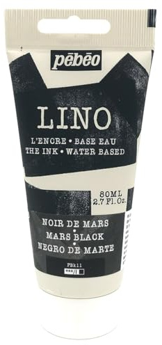 Pébéo Tinta Linograbado NEGRO MARZO 80 ml - Tinta Lino al Agua Ultra Pigmentada y Opaca, Impresión sobre linóleo y papel, Limpieza fácil