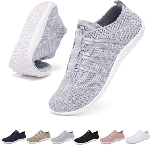 Merdoo Zapatillas Barefoot Mujer Hombre Zapatillas Minimalistas Ligeras Zapatos Barefoot Transpirables Sneakers Zero Drop Calzado Descalzo Flexibles Zapatos Descalzos Unisex Gris 42EU