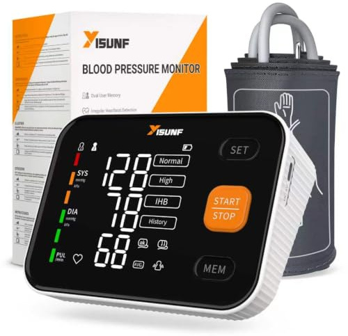YISUNF Blood Pressure Monitors, Upper Arm Large Cuff Machine for Home Use, Rechargeable Manual BP Kit with Dual User Memory（240 Records）- Heart Rate Detection, Heart Rate Detection, WHO Indicator