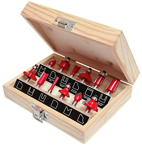 Faithfull FAIRBS12 1/4 Inch TC Router Bit Set of 12 with Storage Case 1/4 Inch Shank, Red