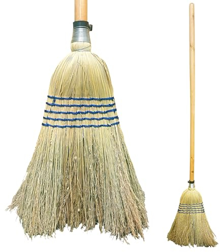 Heavy Duty Traditional Corn Broom with 120cm Wooden Handle Straw Broom – Suitable for Outdoor and Indoor or Wet and Dry Conditions