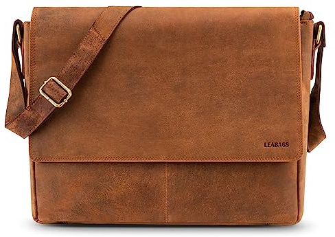LEABAGS Messenger Bag, Acapulco Echtleder Aktentasche Herren & Damen, Leder Laptoptasche bis 15 Zoll, Umhängetasche mit Schultergurt 39 x 30 x 11 cm