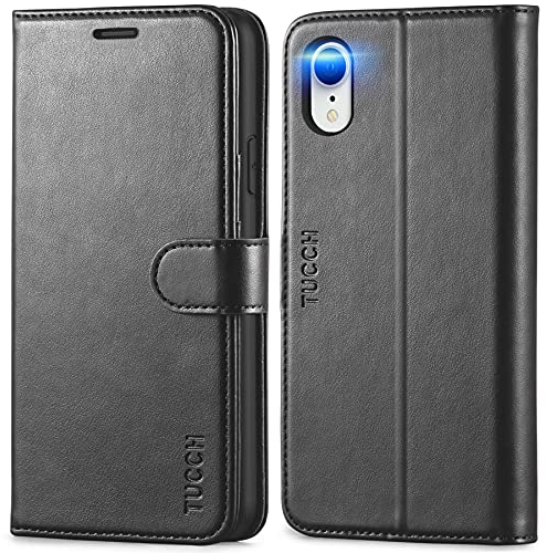 TUCCH Case for iPhone XR (6.1), Magnetic PU Leather Wallet Folding Case with[RFID Blocking][Shockproof TPU][Viewing Stand][Card Slots] Protective Flip Folio Case Compatible with iPhone XR, Black