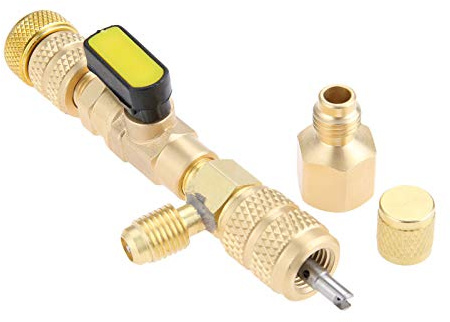 Strumento di rimozione e installazione del nucleo della valvola R410A R22 con doppia dimensione SAE 1/4 e 5/16 porte di riparazione della linea dell'aria condizionata per R404A R407C R134A R32