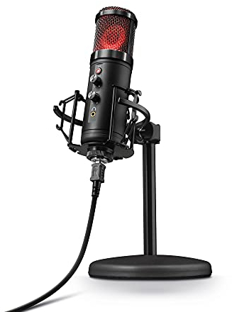 Trust Gaming GXT 256 Exxo USB Gaming Mikrofon für PC, PS4 und PS5 (mit Ständer, Kopfhöreranschluss und Kondersator, RGB LED, für Streaming, Podcast) - schwarz