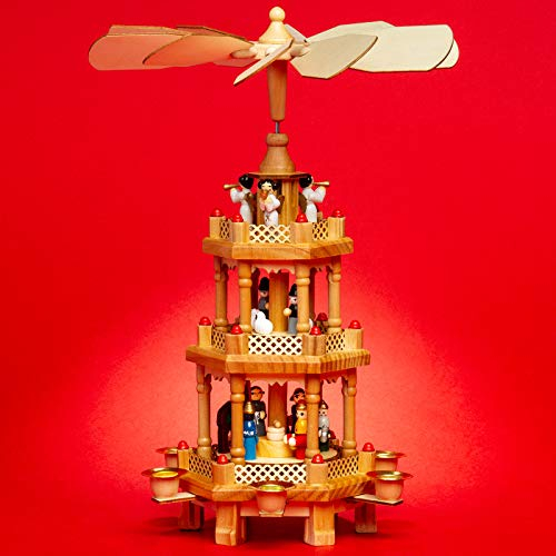 SIKORA Klassische Holz Weihnachtspyramide mit 3 Etagen Pyramide Weihnachten Deko Weihnachtsdekoration - P34