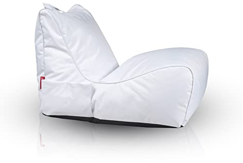 Ecopuf - Flavio Polyesterpuff - Sittpuff med förvaringsficka och handtag - Sittpuff fåtölj med handtag - polystyrenfyllning - 80x60x60cm - XL - Vit Nc3