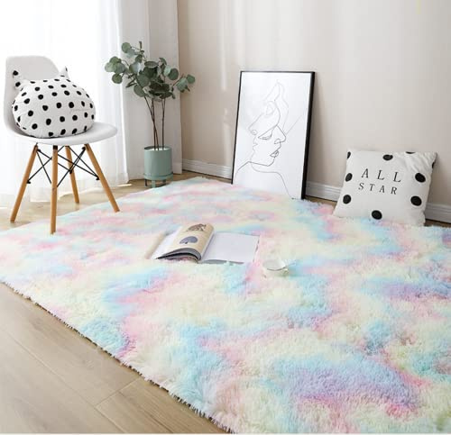Hochflor Teppich 160x230 Bunt Modern Flauschig Weich Teppich Groß für Wohnzimmer Kinderzimmer Deko Schlafzimmer Flur Läufer Outdoor Carpet Langflor Fellteppich Kunstfell Shaggy Einfarbig Bettvorleger