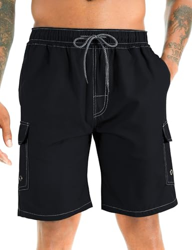 APTRO Mens Swim Trunks Swimming Shorts Board Shorts Quick Dry Summer Beach Shorts Black Cargo MK129 XL
