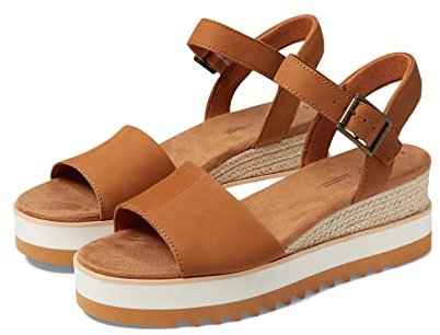 TOMS Womens Diana Wedge Sandal, Tan Leather, 9.5 US