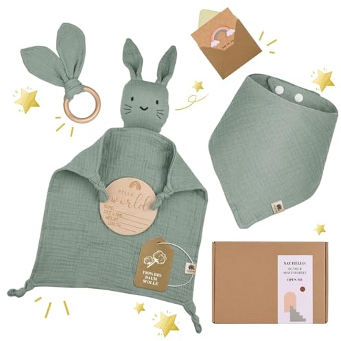 Babypresent Pojkeflicka - Personliga babypresenter - Babypresent till födseln med Täckare Täckring - 100% bomull Täcke - Burp Cloths Baby-girl Baby Newborn Set (Mint)