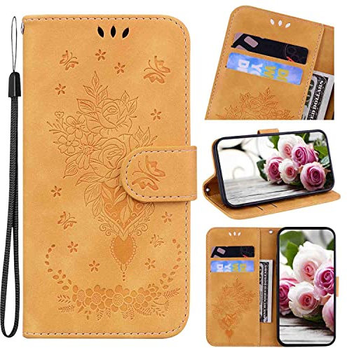 SHOYAO Étui portefeuille pour Apple iPod Touch 5 en cuir synthétique de qualité supérieure avec support de visionnage horizontal, cordon, maison, jaune