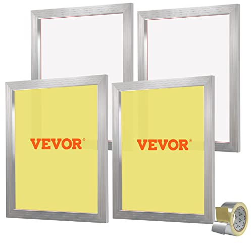 VEVOR Lot de 4 Cadres de Sérigraphie Kit de Sérigraphie Cadre en Aluminium 50,8 x 61 cm avec Maille 355 en Polyester Réutilisable Nettoyage Facile Accessoires de Sérigraphie Tissu Papier Plastique