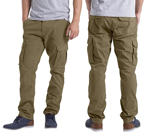 westAce Mens Cargo Trousers Cotton Heavy Duty Multi Pockets Work Wear Outdoor Camping Relaxed Straight-Fit Cargo Trousers 32W-44W (Khaki, 32W / 30L)