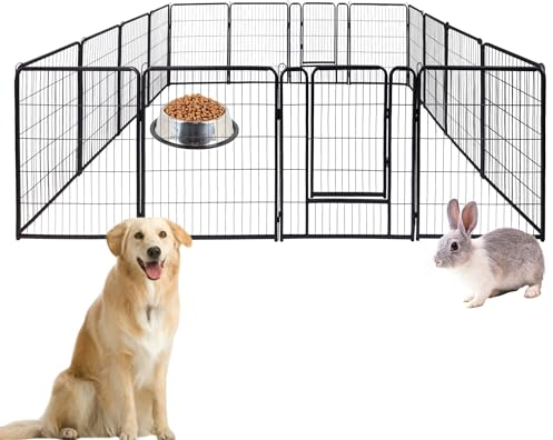ACXIN Welpenauslauf Freigehege für Hund Faltbar 16 Gitter Tierlaufstall mit Tür 65x80cm Hundelaufstall Innen/Außenbereich, Mattschwarz