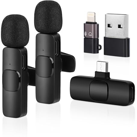 MXTIMWAN 2pcs Microfono Inalambrico, Microfono Solapa,Micrófono Móvil con Cancelación De Ruido, para Teléfonos Móviles/Portátiles iPhone/Android para Grabación de Vídeo, Vlog, Youtube, TikTok