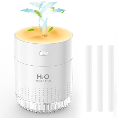 Humidifier for Bedroom, Room Humidifier with Night Light, Portable Personal Desktop USB Humidifiers, Quiet Operation, Waterless Auto Shut-Off for Home Baby Bedroom Office Travel (White)
