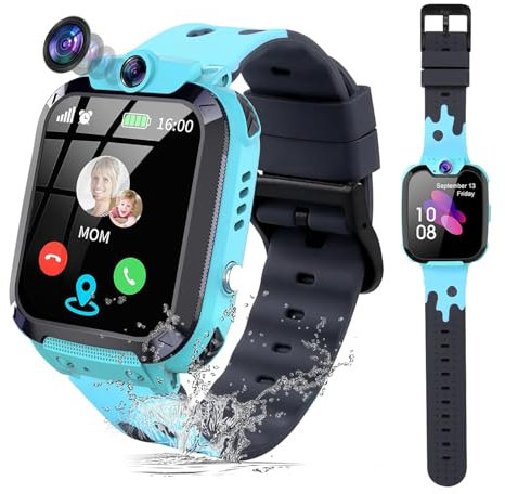 Reloj Inteligente Niños con Llamand Bidireccional, SOS, Calculadora, Alarma, Cámara, Juegos Reloj Inteligente de Moda para Niños de 4 a 12 Años y Niñas Regalo (Azul)