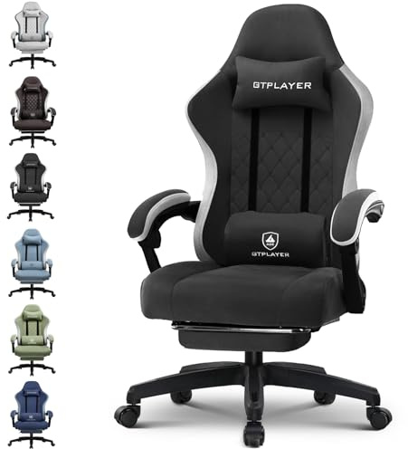 GTPLAYER Chaise Gaming Bureau Ergonomique Fauteuil Gaming Tissu, accoudoir inclinable, avec Repose-Pieds, Supporte 150 kg, Noir