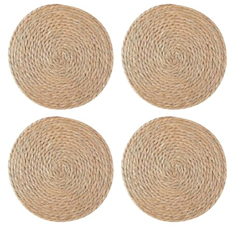 Lot de 4 napperons ronds tissés en osier naturel de style rustique et bohème pour table de salle à manger - 18 cm
