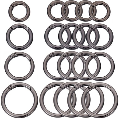 SOFPLATE 1 caja de 20 piezas de 4 estilos de Llavero de Metal Negro con Mosquetón Redondo, Ganchos Pequeños Y s con Clip de Presión, Anillos de Resorte Multiusos de Aleación para Manualidades, Llavero