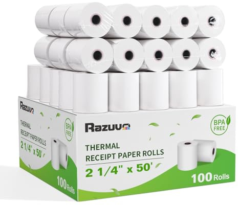 (100 Rolls) 2 1/4 x 50 Thermal Receipt Paper, White BPA-Free, Compatible with POS, Credit Card Terminals and Most Register Machines