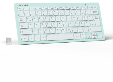 TECKNET Slim Kabellose Tastatur, Deutsches Layout, 78 Tasten Mini Wireless Tastatur mit Nano USB Empfänger für Windows/Chrome OS Smart TV - Grün