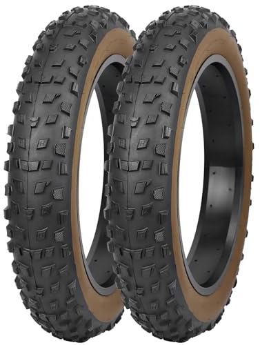 WEEROCK 2 Pack 20 Inch Electric Bike Fat Tires E Bike Snow Tire 20 X 4.0 for 20 Bikes, Tricycle, Electric Bicycle, Brown Wall Side