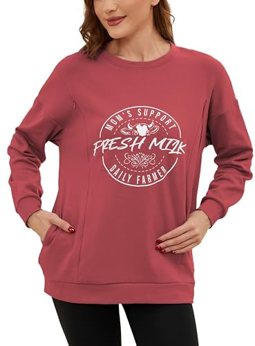 Love2Mi - Felpa da donna a maniche lunghe con cerniera invisibile, casual, per l'allattamento, con tasca, XL