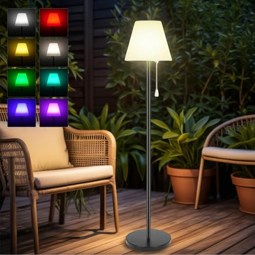 PLODAXE Lampadaire solaire d'extérieur avec capteur de lumière, RGBWW, sans fil, rechargeable, à intensité variable avec télécommande, hauteur réglable jusqu'à 143 cm, étanche pour jardin, terrasse
