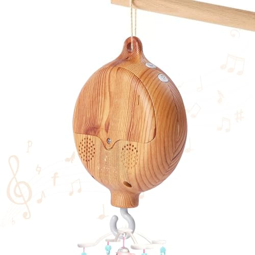 Dhqkqg Babymobil musiklåda, träutseende elektrisk babymusiklåda, baby crib mobil musikbox, musikbox sängklocka, sängklocka hängande babysäng dekoration, 35 melodi