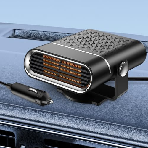 Hojalis Calentador De Coche, 12V, 150W Calefactor De Coche, 2 En 1 Calentador Portátil para Coche, Calefactor para Coche, Enchufe Mechero, Giratoria 360°, Desempañar Y Ventilar para Coches, SUV