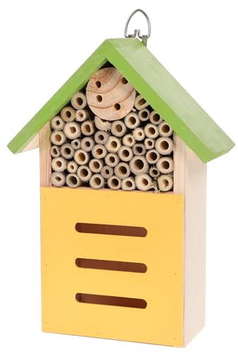 ROMISBABA Wooden Bee Cabin Insect House with Safe Smooth Surface and Decorative Garden Bug Hotel for Bees Butterflies Ladybugs Outdoor Natural Habitat Nesting Box