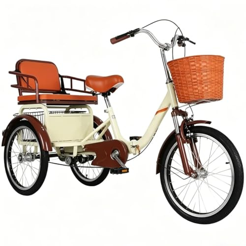 Trehjuling för vuxna med en växel, hopfällbar cykel med 3 hjul, hydraulisk framgaffel, höjdjusterbart styre och sadel, tandemcykel med baksäte, cruisercykel med parkeringsbroms
